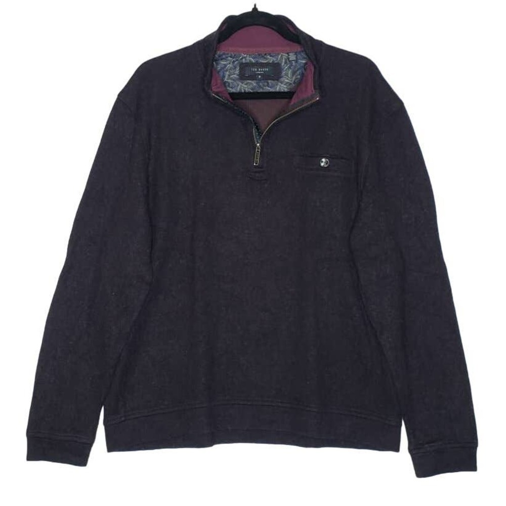 Ted Baker Men's Sweater XL Valerio Quarter Zip Purple Pullover Dapper